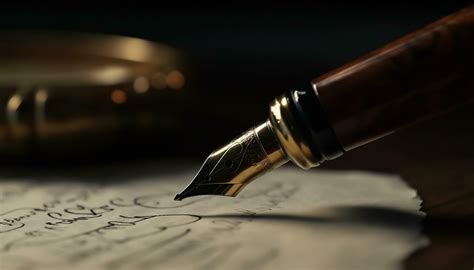 Antique quill pen writes elegant calligraphy on parchment document generated by AI 24618840 ...