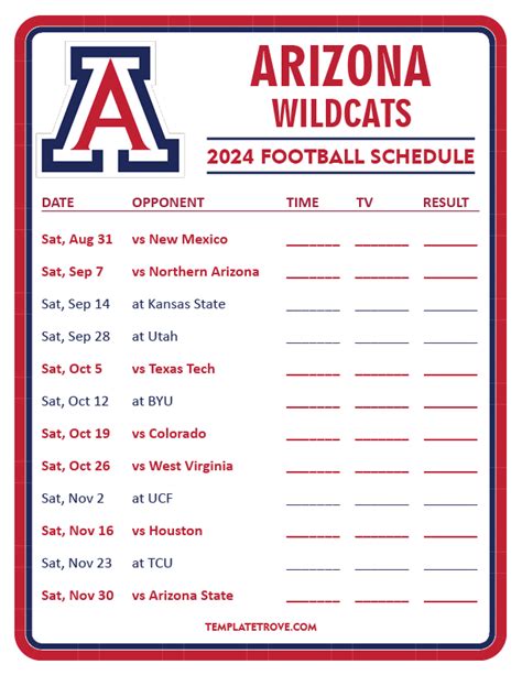 Printable 2024 Arizona Wildcats Football Schedule