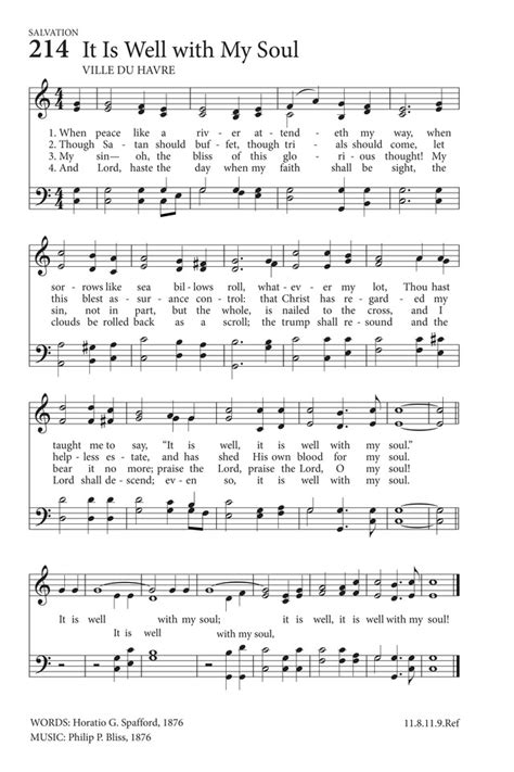 Hymns to the Living God 214. When peace like a river attendeth my way | Hymnary.org