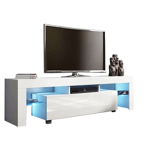 Fayshow0 White TV Stand Modern TV Stand for 65 In TV with Led Light for TV/Big Monitor/PS5 ...