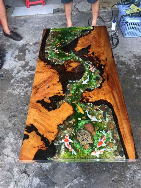 Epoxy resin transparent coffee table handcrafted custom 3d fish draw most beautiful table (made ...