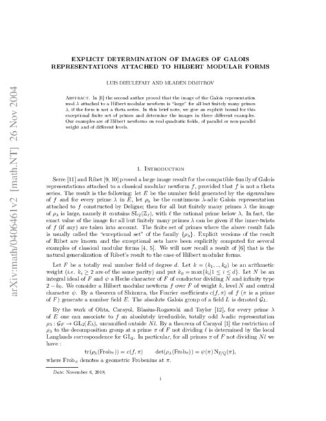 (PDF) Explicit determination of images of Galois representations attached to Hilbert modular ...