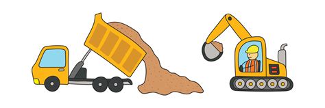 Vector Illustration kids drawing of construction vehicles, dump truck ...