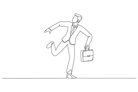 Drawing of businessman running away because late for work. Continuous line art style 15634629 ...