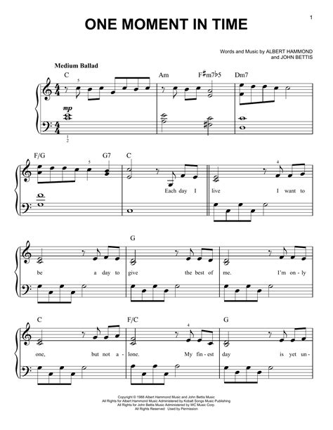 One Moment In Time Sheet Music | Whitney Houston | Easy Piano