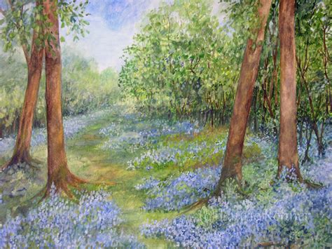 Watercolor Bluebells Trees Spring Woodlands Spring Large Nature ...