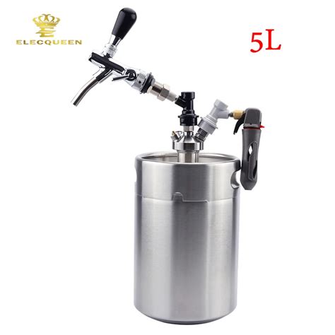 5L beer keg growler with Mini Keg Tap Dispenser and Adjustable beer faucet tap + Ball Lock Keg ...