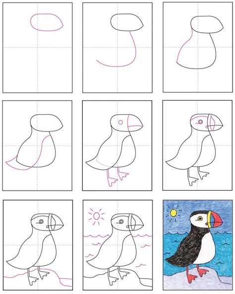 How to Draw a Puffin · Art Projects for Kids Easy Drawings For Kids, Drawing For Kids, Art For ...