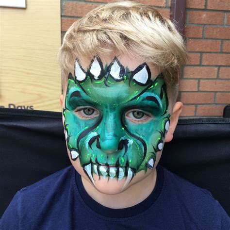 Dinosaur face paint Dinosaur Face Painting, Carnival, Holidays, Work ...