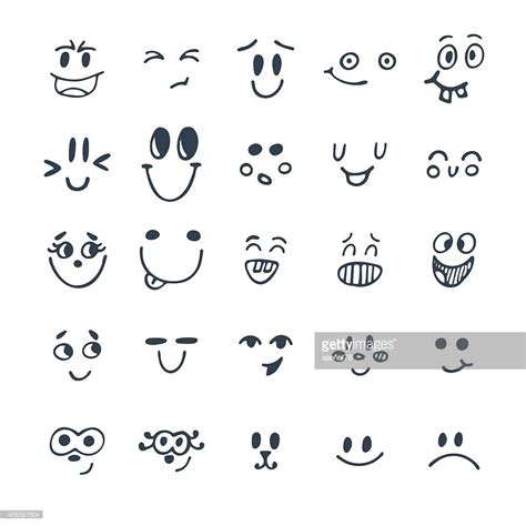 Vector Art : Set of hand drawn funny faces. Cute cartoon emotional ...