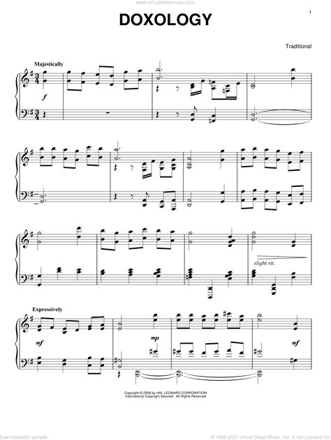 Doxology sheet music for piano solo [PDF-interactive]