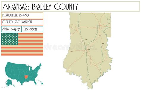 Map of Bradley County in Arkansas Stock Vector - Illustration of freeway, federal: 150419885