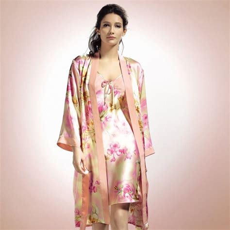 High Quality Real Silk Sleeping Robe Sets Female Two-Piece Natural Silk ...