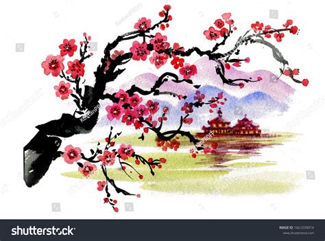 Realistic Sakura Blossom Japanese Cherry Tree: ภาพประกอบสต็อก ...