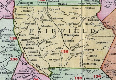 Fairfield County, South Carolina, 1911, Map, Rand McNally, Winnsboro ...