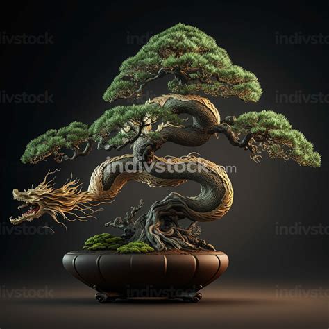 a illustration chinese dragon winds around a bonsai tree made with ...