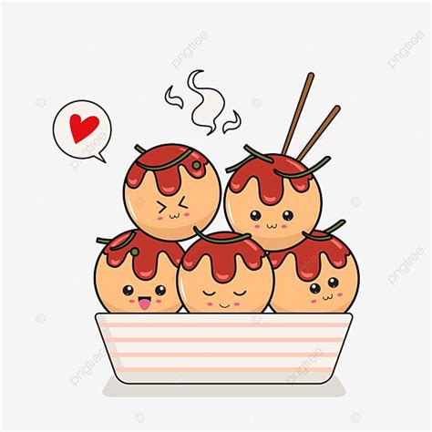 Takoyaki Cartoon Vector Art PNG, Five Cute Cartoon Takoyaki With ...