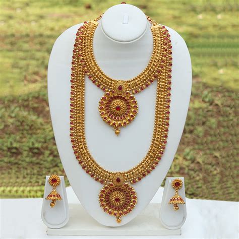 Amazing Bridal Gold Plated Long Haram Wedding Necklace with Jhumki Ear ...