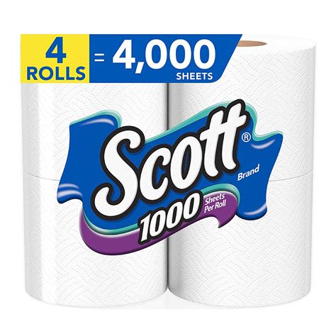 Scott 1000 Sheets Per Roll, 4 Toilet Paper Rolls, Bath Tissue $3.44