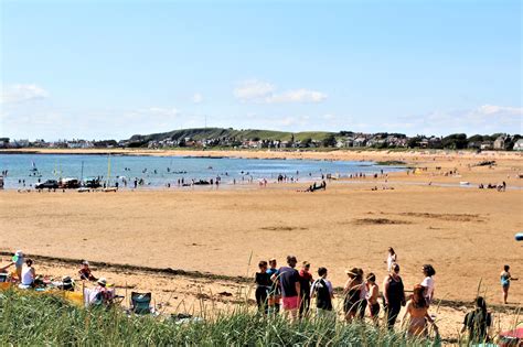 Elie on Scotland's Fife Coast: Extensive sandy beaches on a hot day.