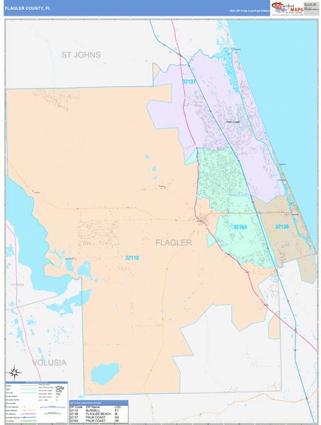 Flagler County FL Wall Map Color Cast Style By MarketMAPS MapSales ...