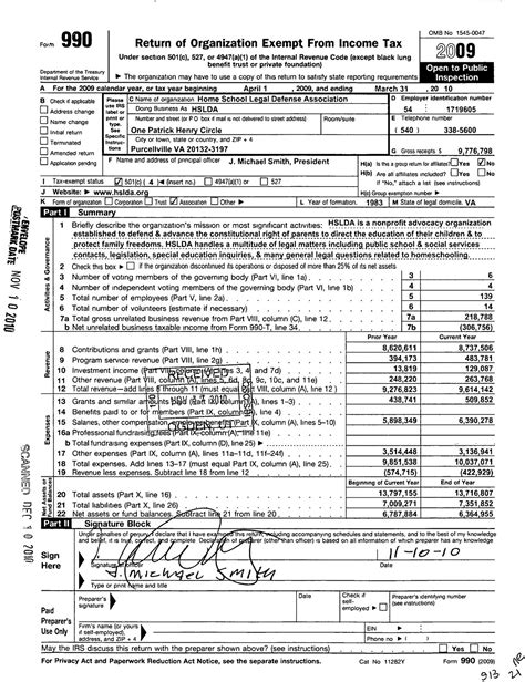 NH Parents First: HSLDA's 990 Tax Return 2009