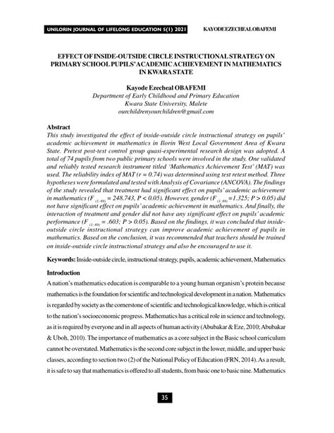 (PDF) EFFECT OF INSIDE-OUTSIDE CIRCLE INSTRUCTIONAL STRATEGY ON PRIMARY ...