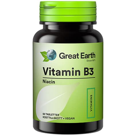 Great Earth Vitamin B3 Niacin 500 mg 60 tabletter - Apotek Hjärtat