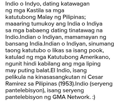 Ano po ang kahulugan nang indio? - Brainly.ph