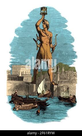 antiquity, wonder of the world, Colossus of Rhodes, statue of Helios ...