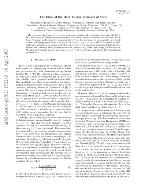 (PDF) The State of the Dark Energy Equation of State