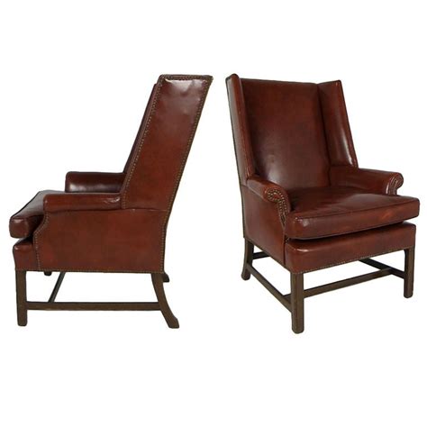 Pair of Leather Wing Chairs with Nailhead Trim at 1stDibs | leather wingback chair with nailhead ...