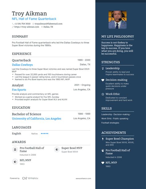 Troy Aikman’s Resume Example - ChatGPT Famous Resumes