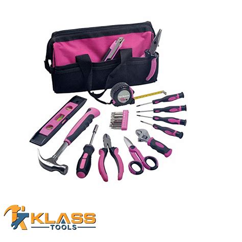 24 Piece Complete Pink Home Tool Set with a Carry Case for Household ...