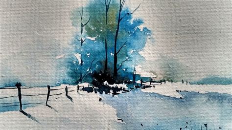 Watercolor Painting Landscape Winter