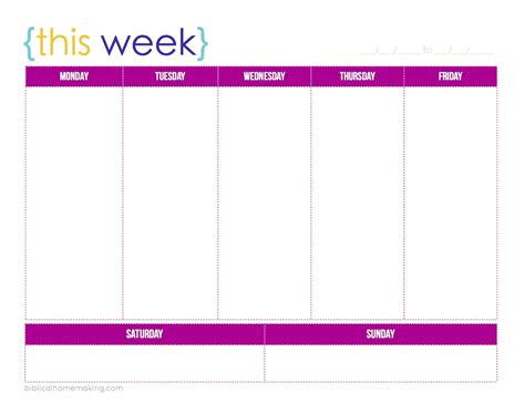 Free One Week Calendar Template | Master Template