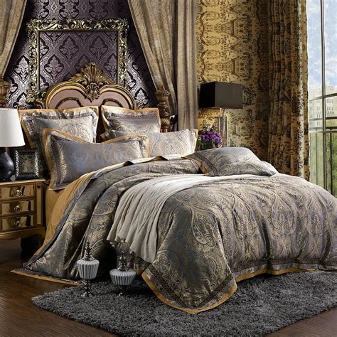 6pcs / set Luxury Silk bedding set king size Damask European palace ...