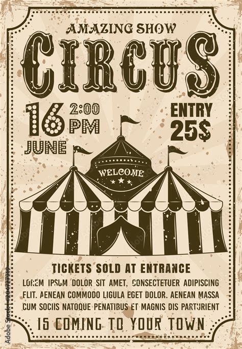 Circus tent vector invitation retro style poster Stock Vector | Adobe Stock