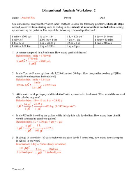 Dimensional Analysis Worksheet 2 | Summaries Dimensional Analysis ... - Worksheets Library