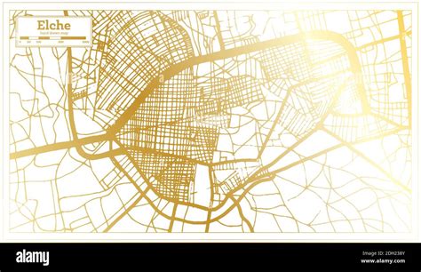 Elche Spain City Map in Retro Style in Golden Color. Outline Map. Vector Illustration Stock ...