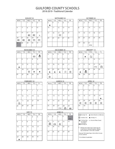 2018 - 2019 Traditional Calendar | Guilford County Schools – Greensboro, NC