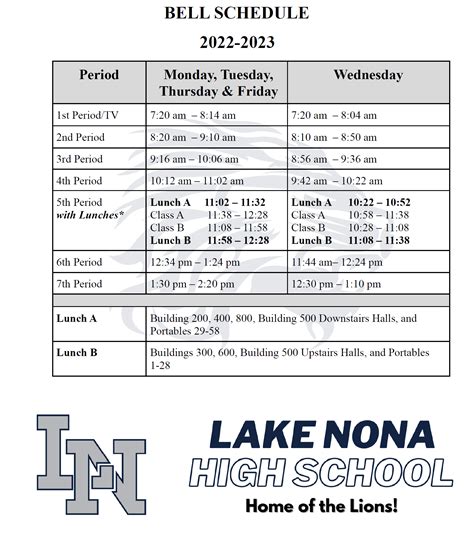 Bell Schedule - Lake Nona Hs