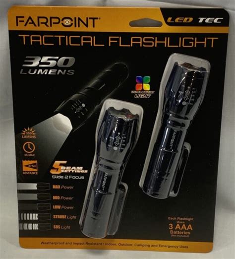 Farpoint LED Tactical Flashlight Focusing 350 Lumens 5 Beam settings, 2 PACK USA | eBay