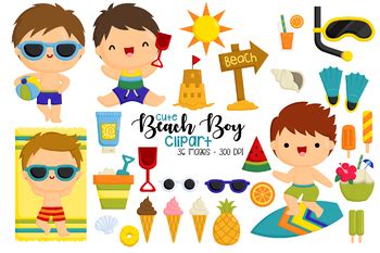 Beach Day Clipart {Summer Clip Art} by Inkley Studio | TPT