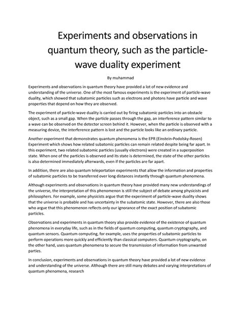 Experiments and observations in quantum theory - One of the most famous ...