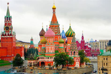 Above St Basil Cathedral, Red Square and Kremlin Panorama, Moscow, Russia Stock Image - Image of ...