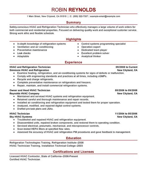 Professional HVAC Refrigeration Technician Resume Examples