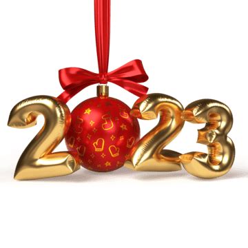 Happy New Year 2023 Gold Letters With A Christmas Toy On Transparent Background 3d Illustration ...