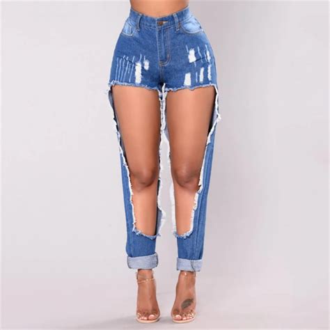 Plus Size 2XL Women Cool Boyfriend Style Jeans Hole Destroyed Ripped ...