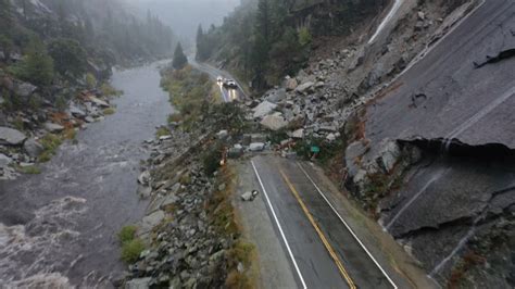 Drone video shows aftermath of landslide on California highway